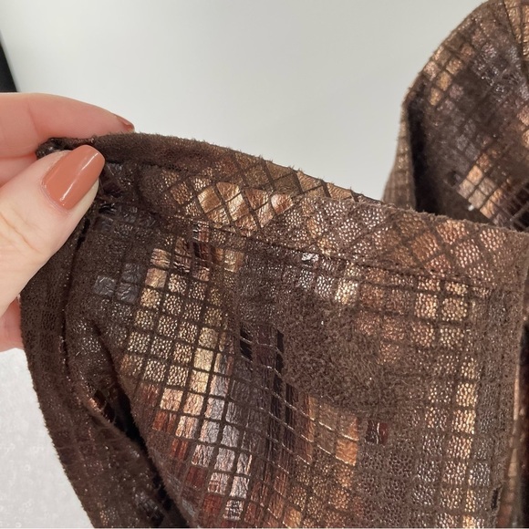 Chico's Travelers Metallic Animal Copper Long Sleeve Lightweight Duster Jacket - Picture 5 of 10